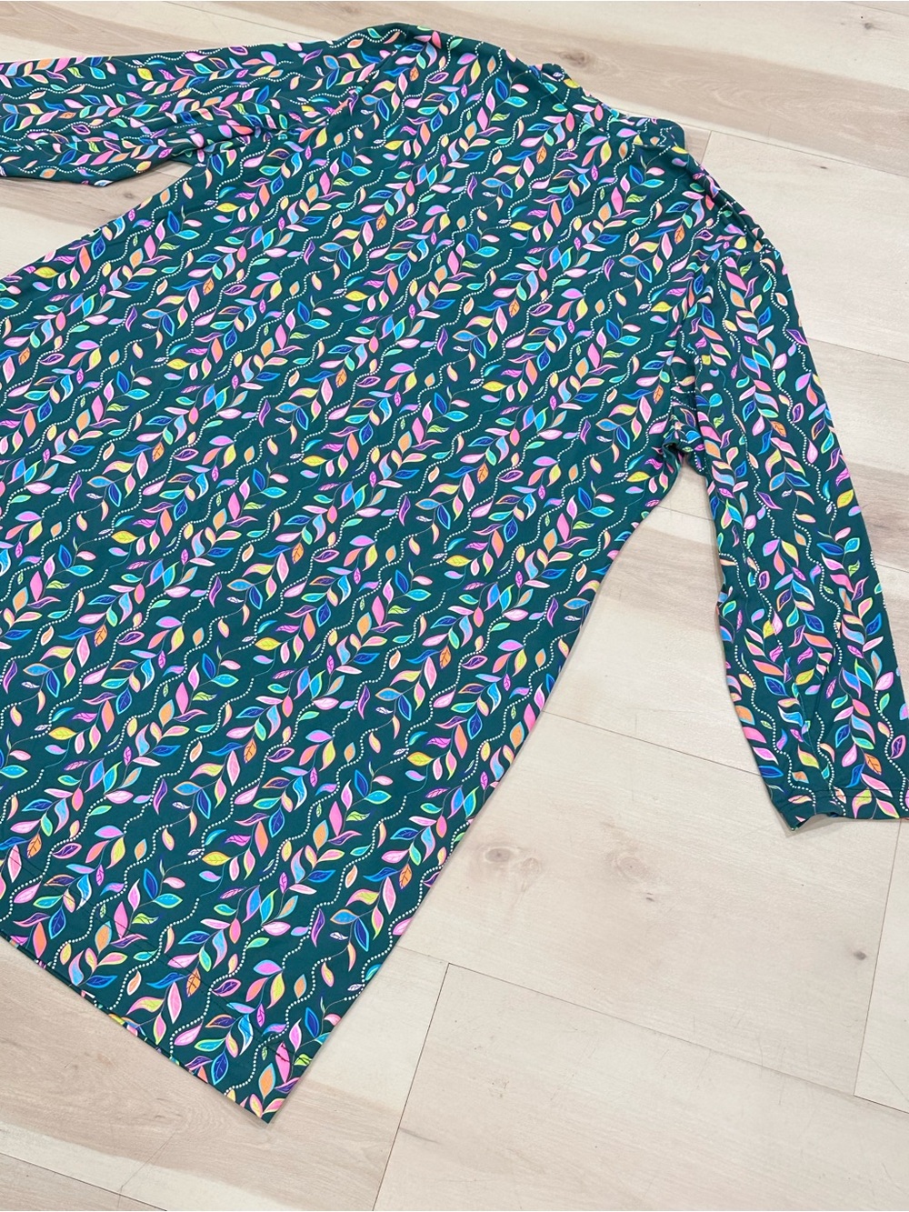 Lulu-B multi-color falling leaf print dress Sz 1X Dark Green 3/4 Sleeve UPF 50+ - Picture 8 of 10